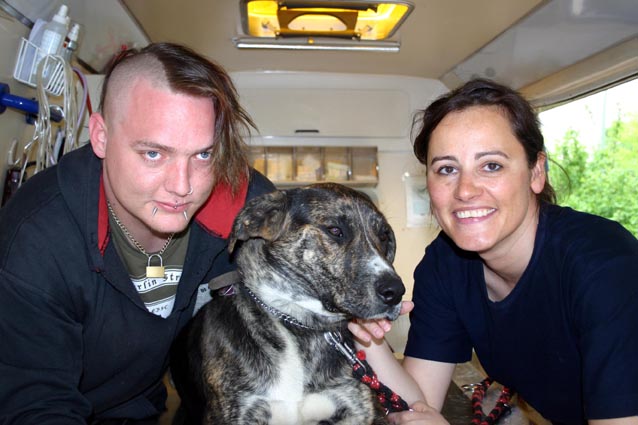 Tierärztin Jeanette Klemmt versorgt im Rahmen des Berliner Projektes „HundeDoc“ die Tiere von Punks und anderen jungen Menschen auf der Straße.<br>
Foto: privat